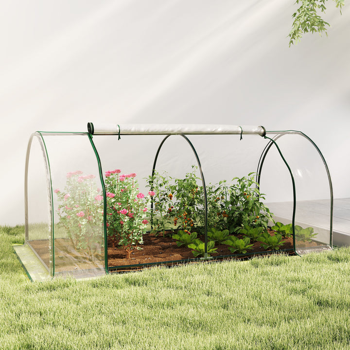 Drivhus, væksthus med dør, kold ramme, plantehus, plantedyrkning, stål, plast, 250 x 100 x 80 cm, grøn