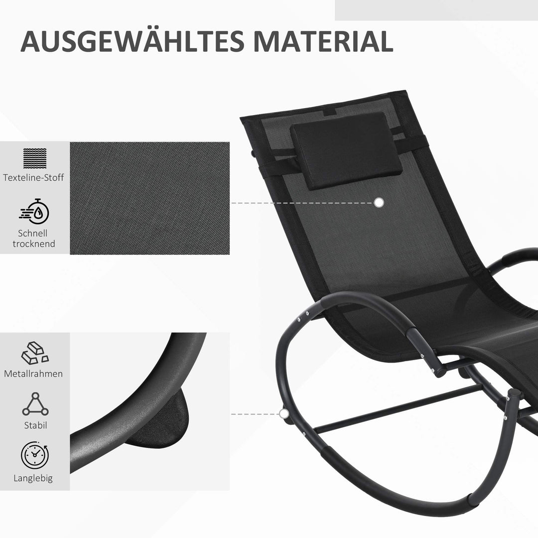 Gyngestol, havestol, liggestol, inklusive nakkestøtte, 155 cm x 61 cm x 88 cm, sort