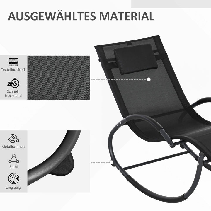 Gyngestol, havestol, liggestol, inklusive nakkestøtte, 155 cm x 61 cm x 88 cm, sort