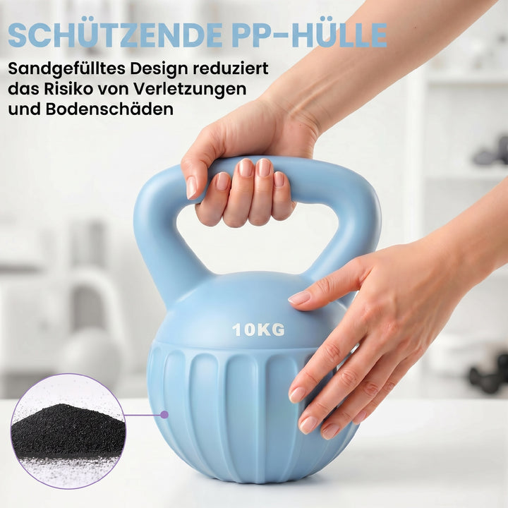 Kettlebell, 6 kg vægtstang fyldt med sand, til begyndere, styrketræning til hjemmebrug, 21 x 21 x 27 cm, blå