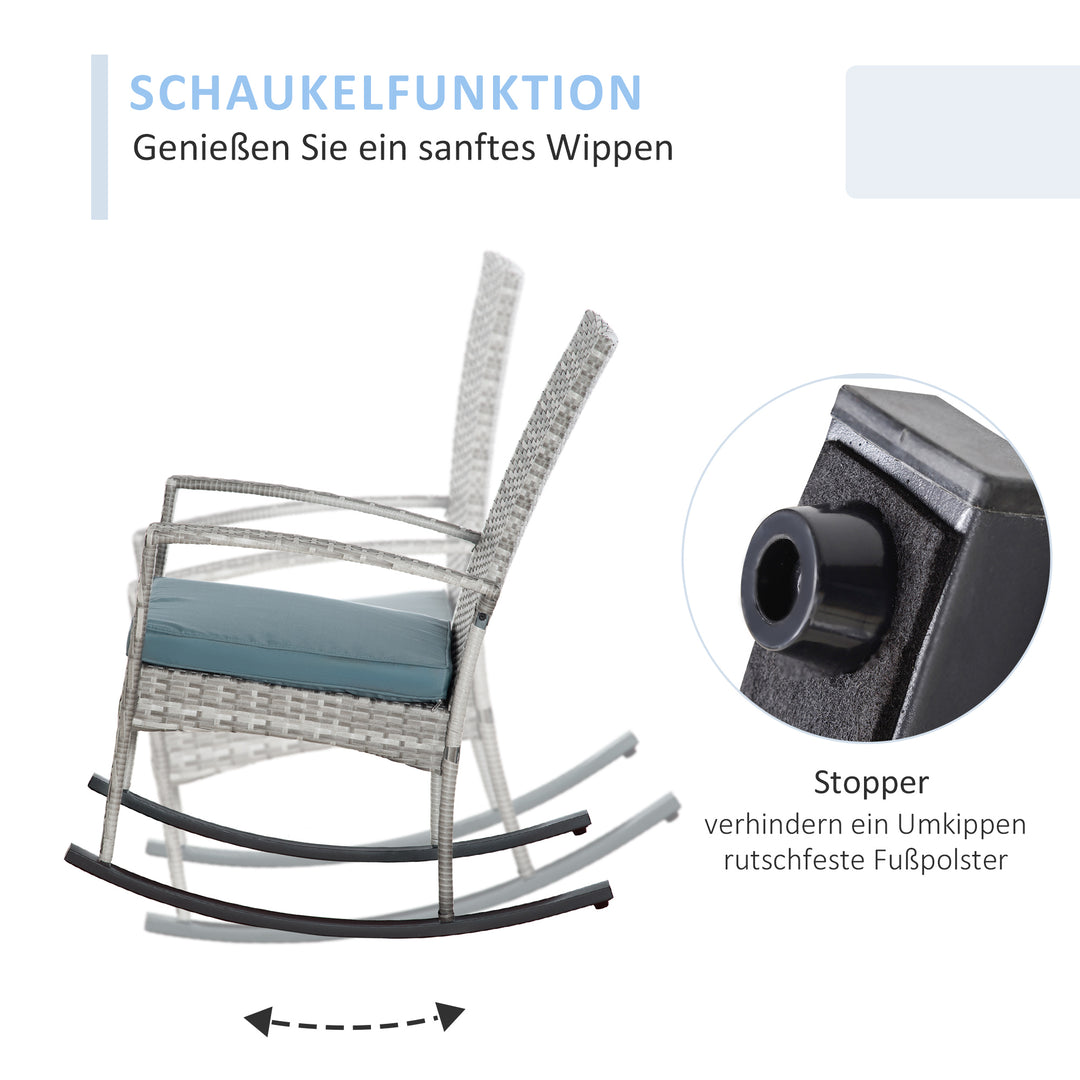 Gyngestol, havestol med hynde, polyrattan og metal, grå, 66 x 88 x 98 cm