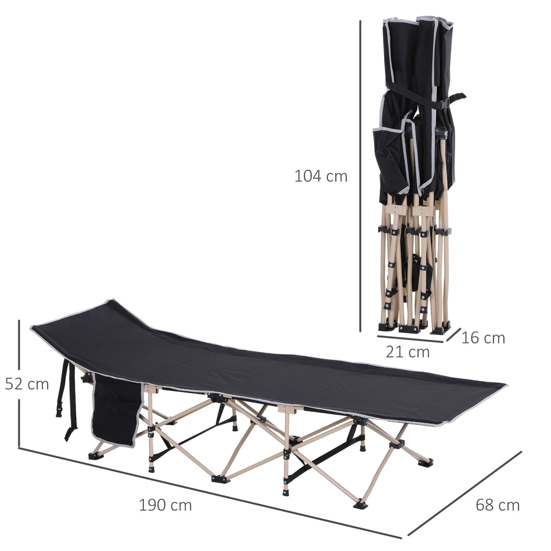 Feltseng, campingseng, foldbar, vejrbestandig, inklusive bæretaske, 190 x 68 x 52 cm, sort