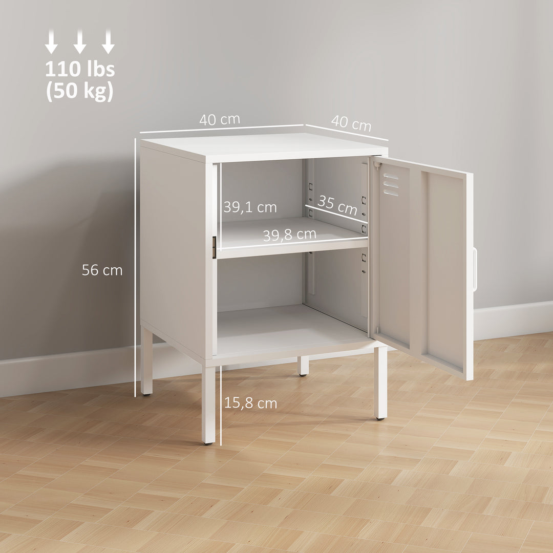 Natbord i stål, sidebord til forskellige formål, justerbar hylde, til soveværelse, stue, hvid