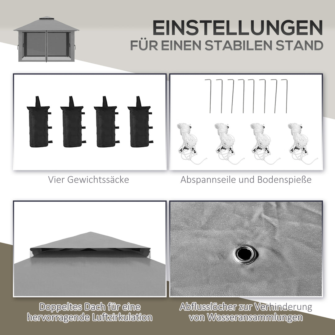 Foldbar pavillon, højdejusterbar, 4 netvægge, ventileret tag, bæretaske, hurtig montering, mørkegrå, 4 x 4 x 3 m
