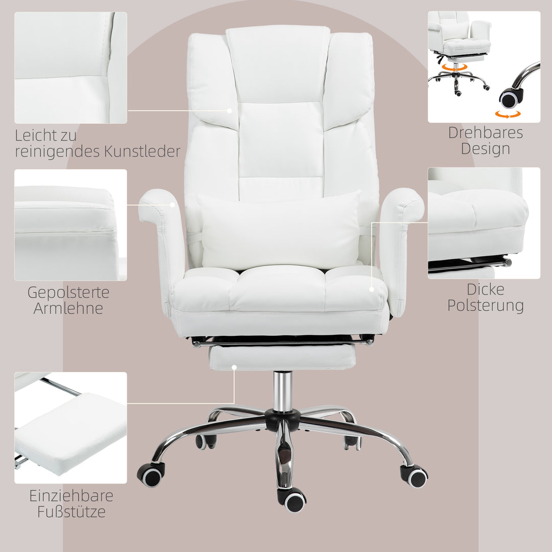 Ergonomisk kontorstol, højdejusterbar 48-56 cm, ryglæn med hvilefunktion, fodstøtte, hvid