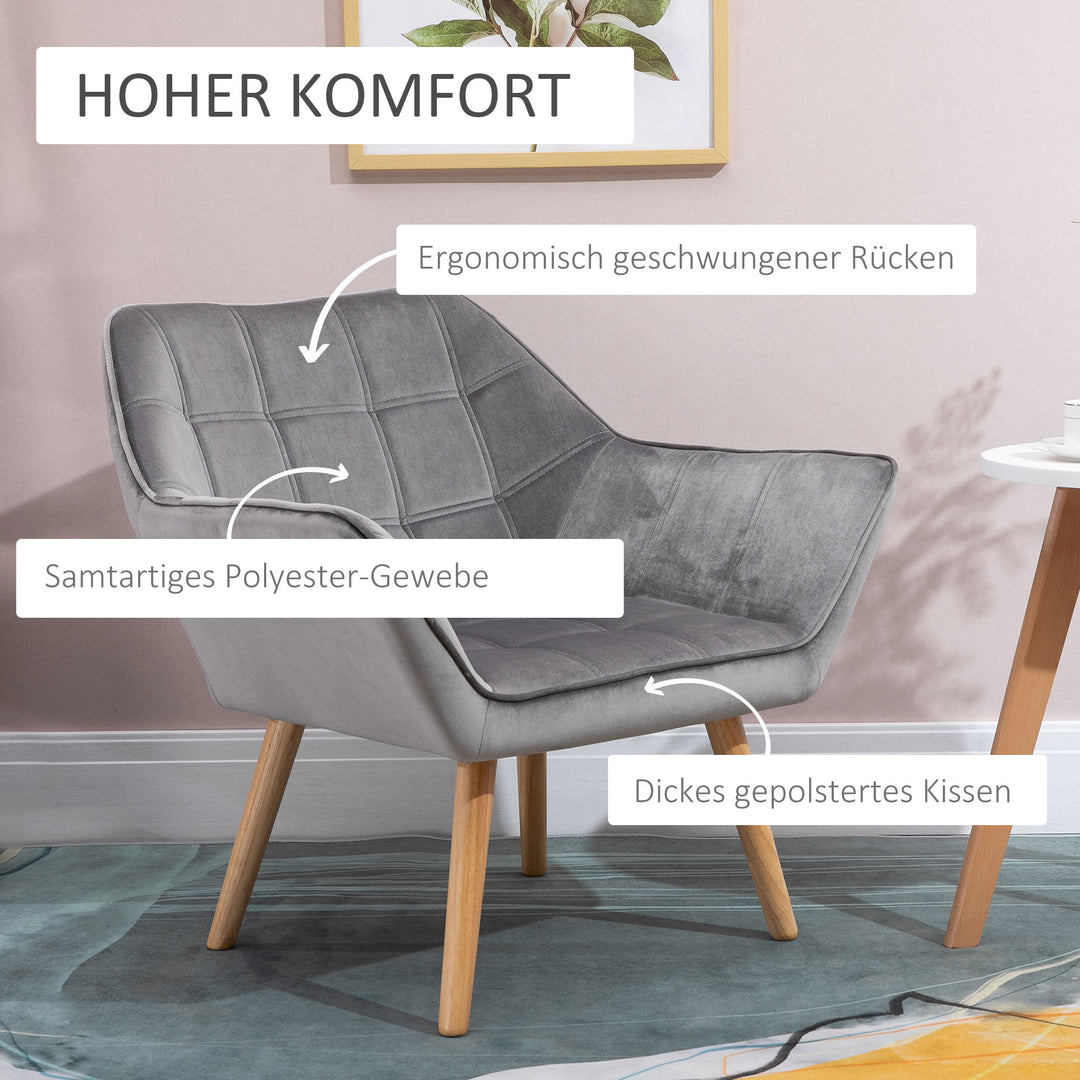 Afslapningsstol skandi design læsestol accentstol, quiltning, 67 cm x 61,5 cm x 71 cm. grå