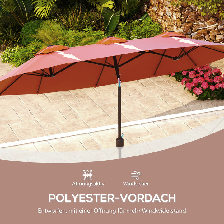 Parasol, haveparasol, vipbar, med håndsving, vindfang, polyester+stål, bordeaux, 295 x 152 cm