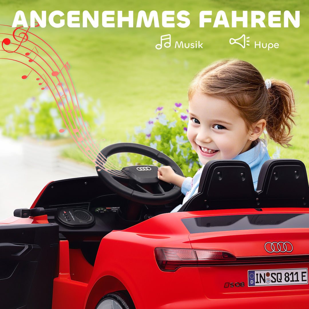 Elektrisk børnebil, 12V Audi Q8, 3-5 km/t, fjernbetjening, forlygter, musik, rød