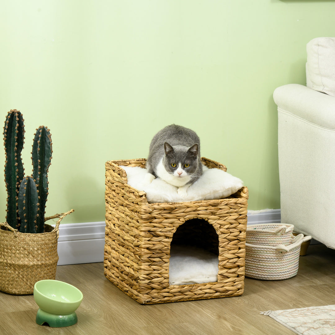 Vandhyacintgræs kattehule, 2 sovepladser, 2 vaskbare puder, naturlig + hvid
