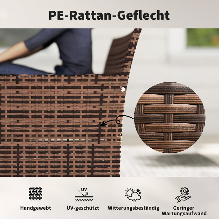 2-personers havesofa i rattan, PE-rattan udendørs terrassesofa med hynder, skridsikre måtter, stålstel, khaki