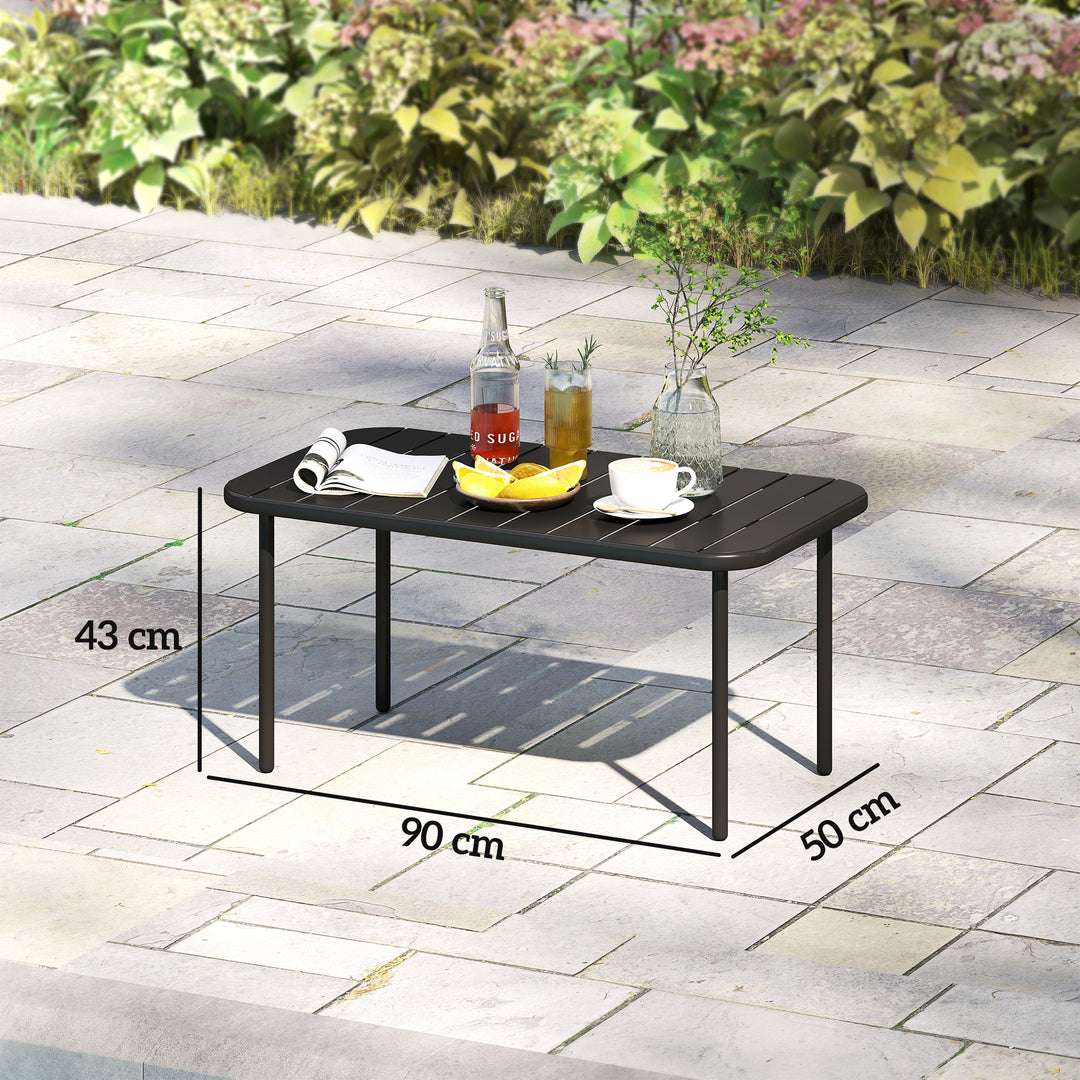 Rektangulært sidebord, balkonbord af stål, let at rengøre, til balkon, have, terrasse, veranda, 90x50x43 cm, sort