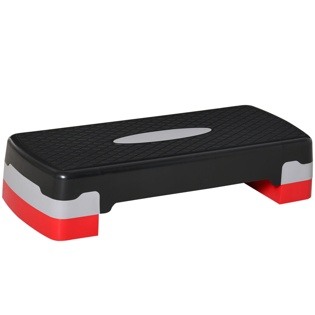 Aerob stepper, 2-trins højdejusterbar, 68 x 28 x 15 cm, sort+grå+rød