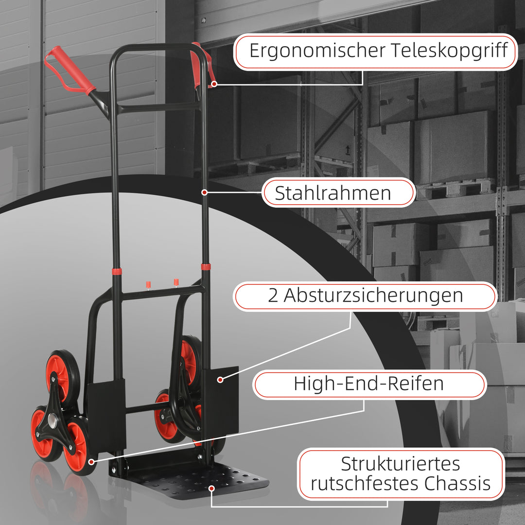 Sammenklappelig trappevogn med stålramme, maks. 120 kg, 105,5 cm, transportvogn til flytning, værksted, lager, rød