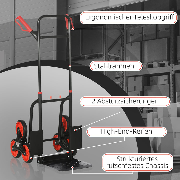 Sammenklappelig trappevogn med stålramme, maks. 120 kg, 105,5 cm, transportvogn til flytning, værksted, lager, rød