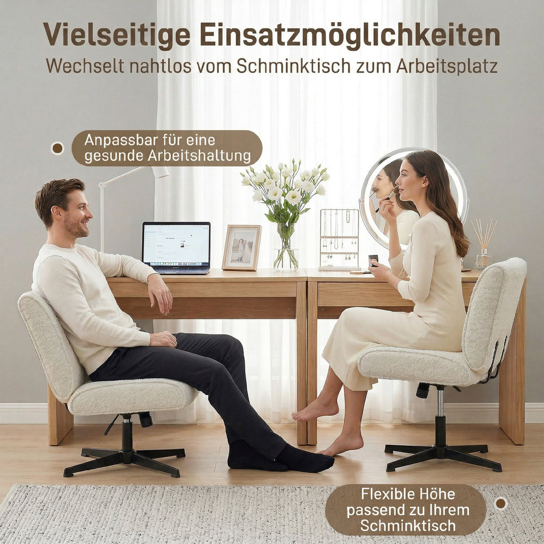 Drejelig accentstol, fløjlsbetrukket loungestol med højdejustering til stue, kontor, cremehvid