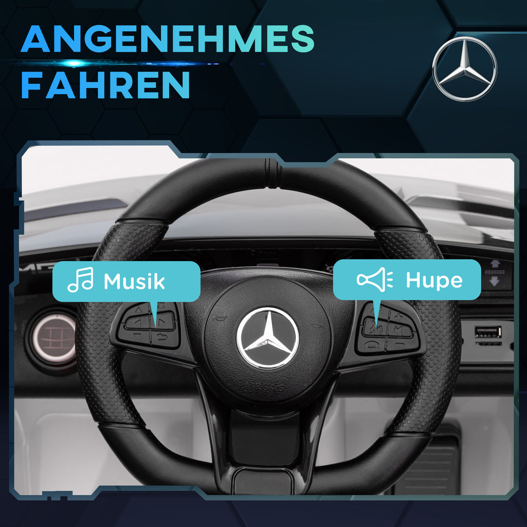 Elektrisk børnebil, Mercedes, 3-5 km/t, fjernbetjening, lys og musik, hvid