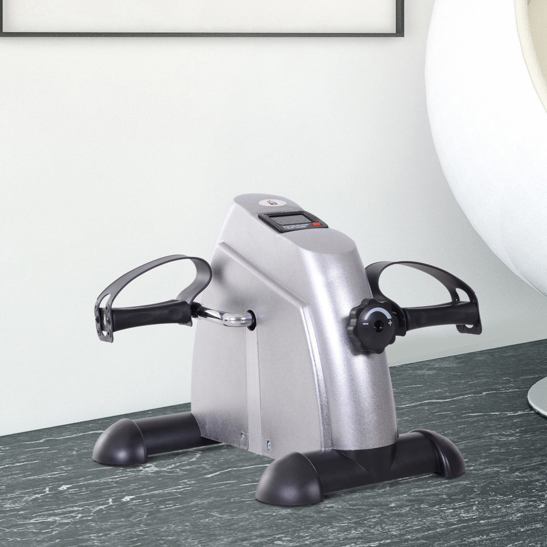 Mini motionscykel fitnesscykel pedaltræner med lcd-skærm justerbar modstand arm- og bentræner hjemmetræner fitnessudstyr til seniorer hjemmekontor 35 x 40 x 31 cm sølv