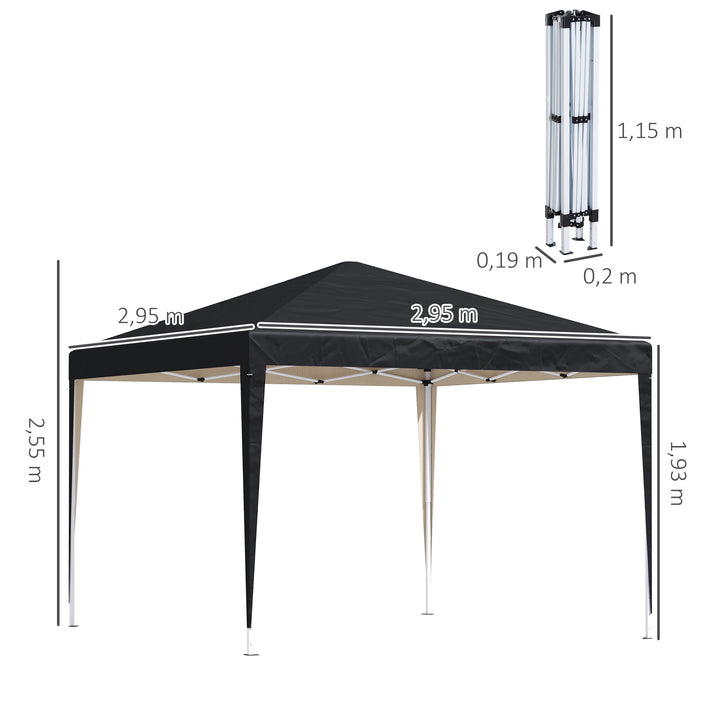 Pavillon, 2,95 x 2,95 m Pop-up foldbar pavillon, havepavillon, festtelt, UV-beskyttelse, stål + oxfordstof, sort