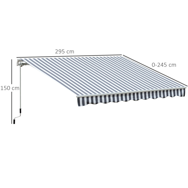 Markise, leddelt armmarkise, solafskærmning, håndsving, balkon, aluminium, grå, hvid, 2,95 x 2,45 m