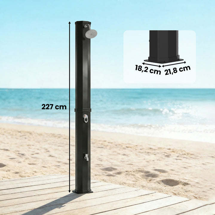 Solbruser 60L havebruser med drejeligt regnbruserhoved, hane, justerbar temperatur