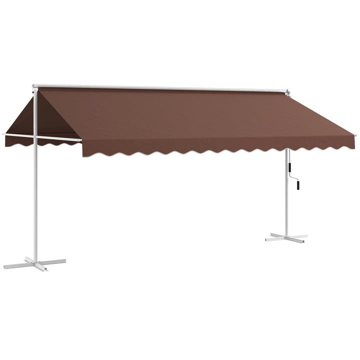 Fritstående markise 4,5x3,4m, justerbar med vippefunktion, håndsving, metalramme, brun