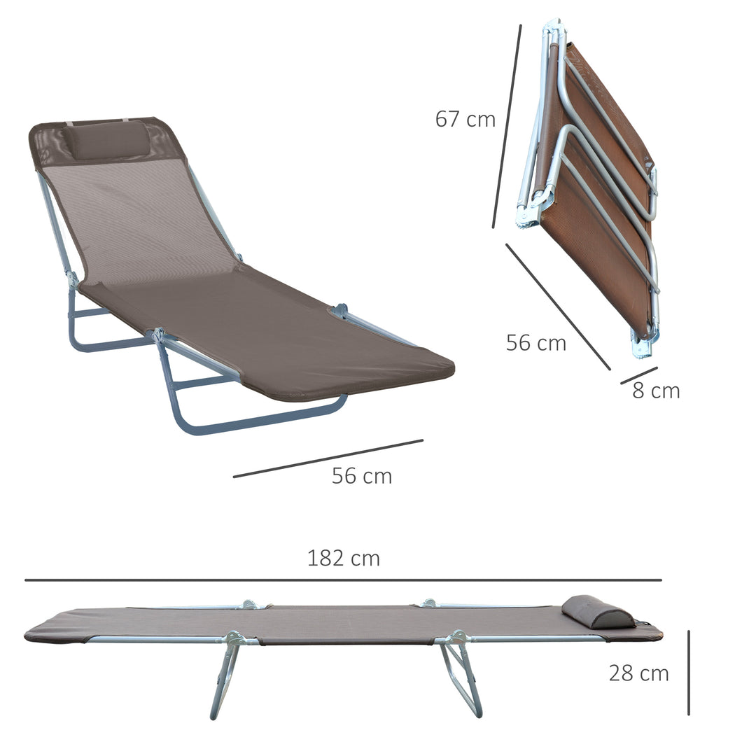 Sammenklappelig liggestol, havestol med nakkestøtte, justerbar 5-positions liggestol, campingstol, lasteevne op til 120 kg, egnet til have, balkon og pool, 4 farver (brun)