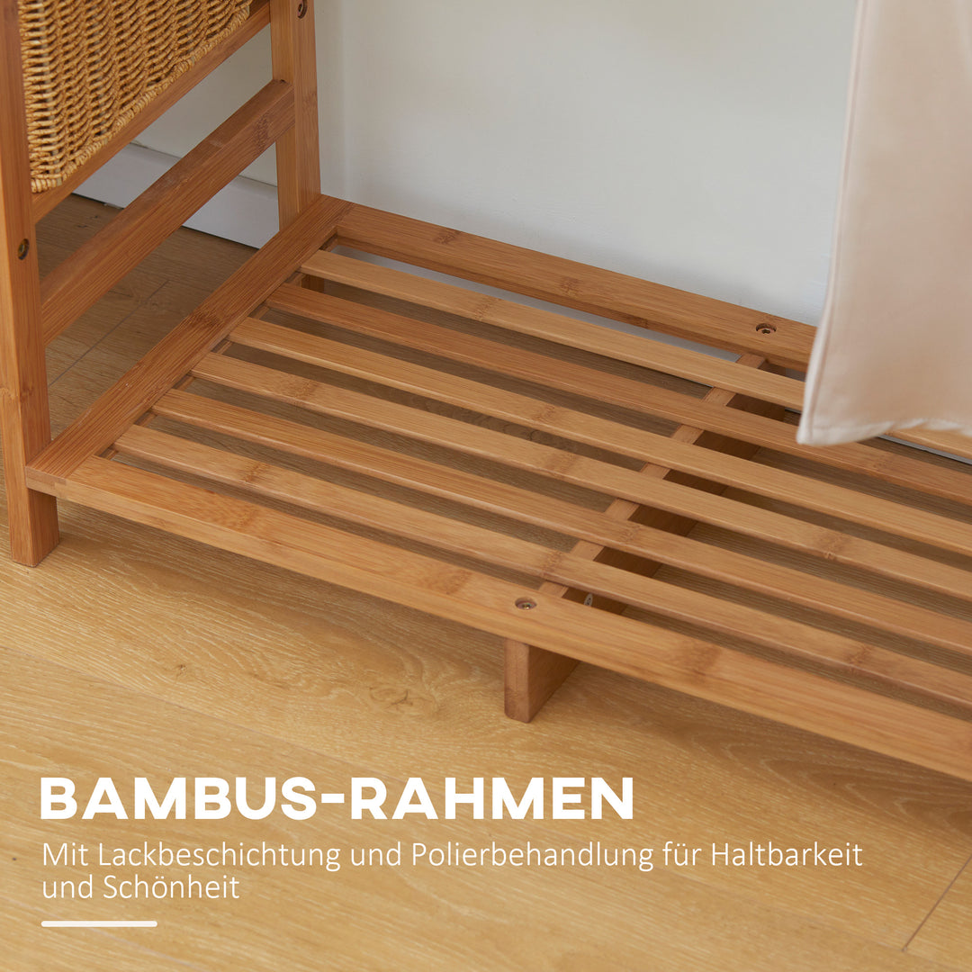 Tøjstativ med tøjstang, skohylde, hylde, garderobe lavet af bambus naturtræ