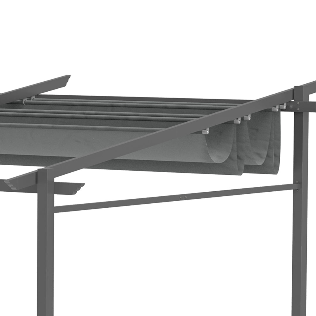 Pergola, inklusive monteringsbeslag, udtrækkeligt tag, 3,97 m x 2,95 m x 2,3 m, mørkegrå