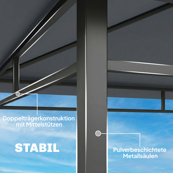 Grillpavillon 2,4 x 1,4 m, vindtæt grillly med dobbelttag, ventilationsåbning, sidehylder