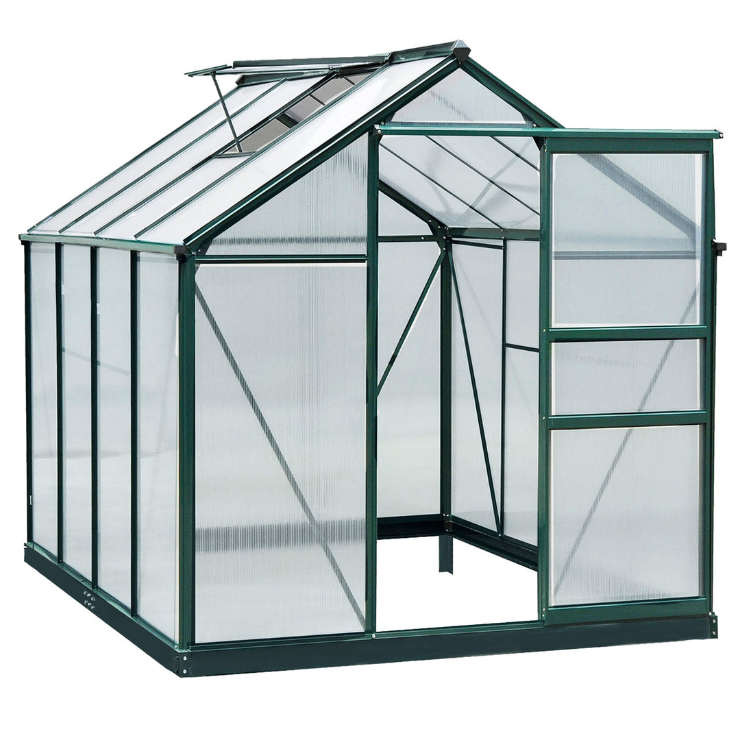 Drivhus, med tagvindue, skydedør, transparent, polycarbonat+aluminium, 190 x 252 x 201 cm
