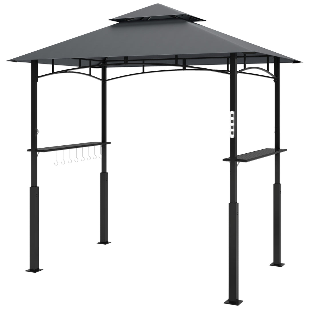 Grillpavillon, havegrilltelt med krydderirækker, LED-belysning, metal, plastik, 243L x 148B x 248H cm, grå