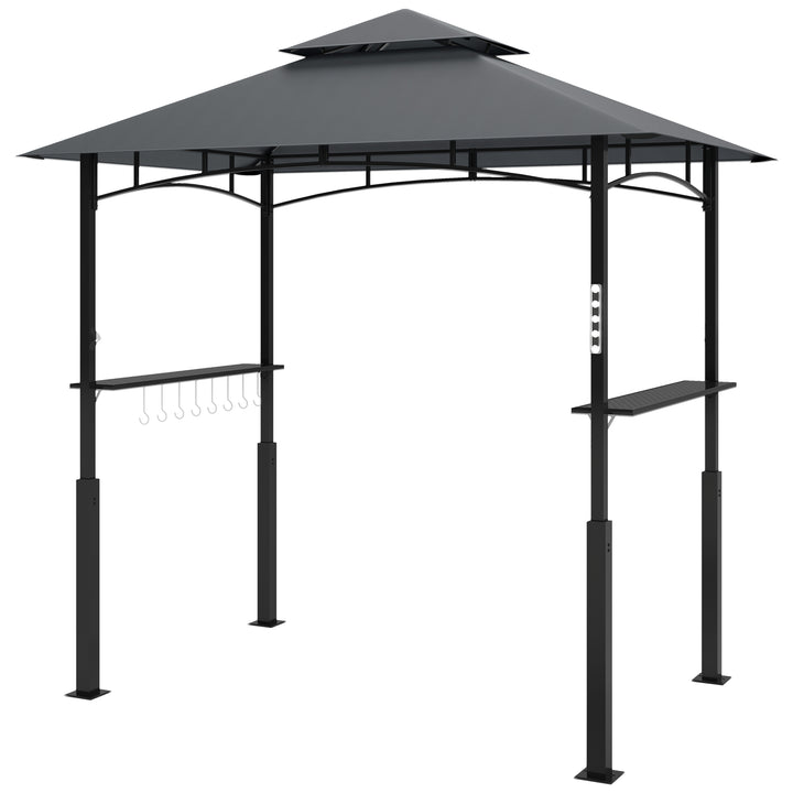Grillpavillon, havegrilltelt med krydderirækker, LED-belysning, metal, plastik, 243L x 148B x 248H cm, grå