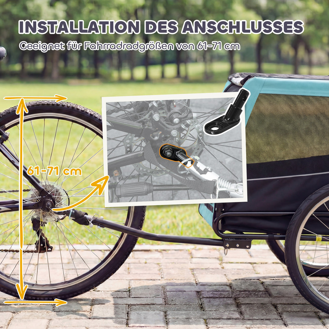 Sammenklappelig cykelanhænger med sikkerhedsreflekser og snor, til mellemstore hunde op til 20 kg, 143 x 70 x 90 cm, lyseblå