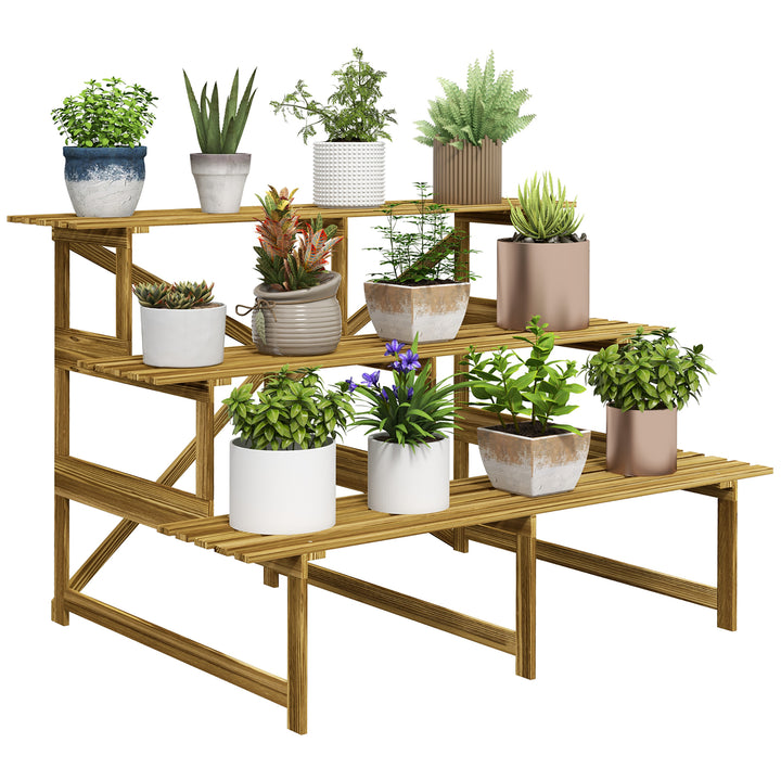 Plantestige, blomsterstige, blomsterhylde, plantehylde, blomsterstativ, 3 niveauer, fyrretræ, 120 x 80 x 78 cm