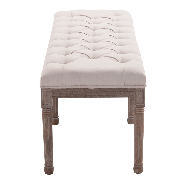 Polstret lounge-skammel vintage retro med knapper hør + træ beige 142 x 47 x 51 cm