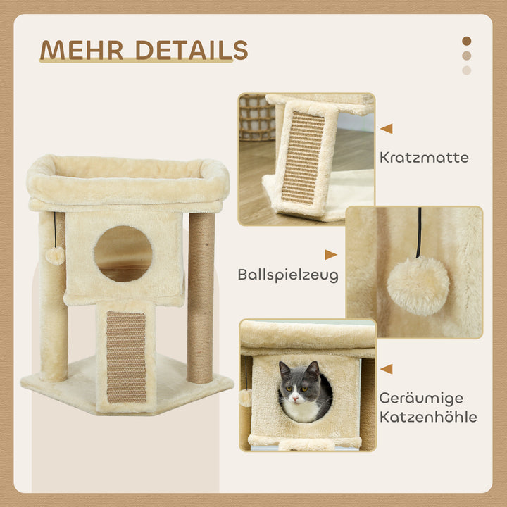 Kradsetræ med jute kradsemåtte, hvileplatform, legebold, kattehus, beige, 40 x 40 x 57 cm