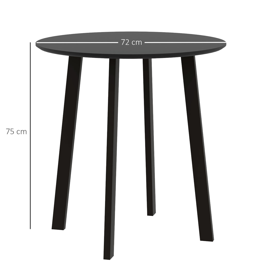 Spisebord til 2 personer, hvid bordplade, metalben med fodkapper, Ø72 x 75H cm, sort
