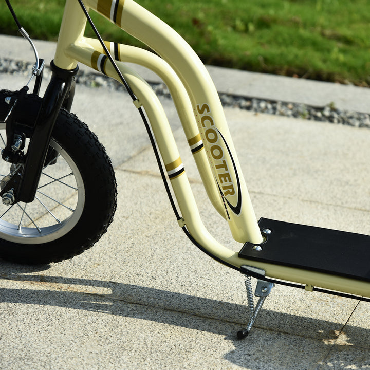 Børneløbehjul fra 5 år, løbehjul, city scooter, børne-sparkbræt med 12-tommer luftdæk, gummi, aluminium, beige, 120 x 58 x 85-95 cm