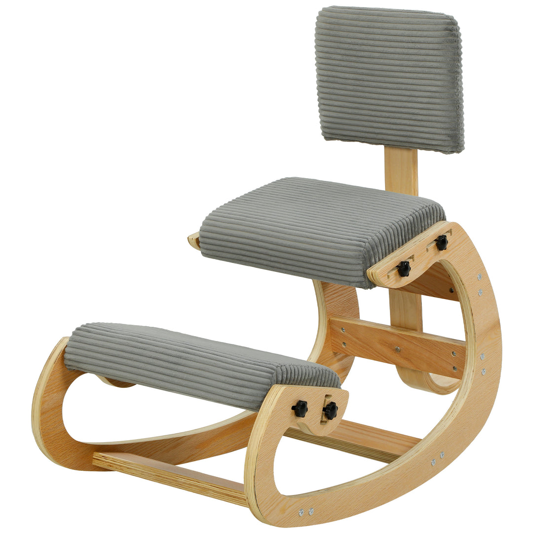 Ergonomisk knælestol med ryglæn, corduroy-look, grå