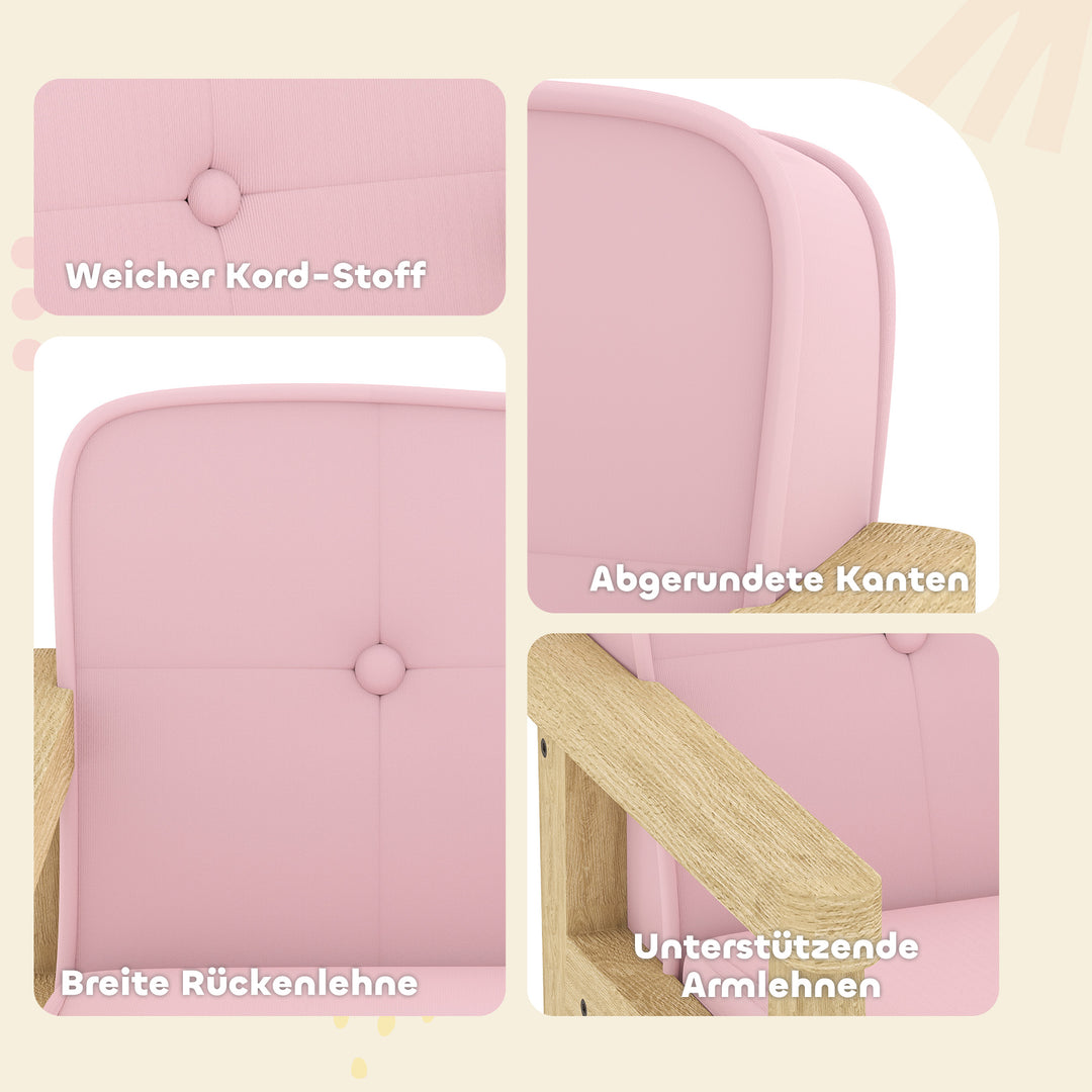 Børnelænestol/sofa med fløjlslook, ben i massivt træ, skumhynde, børnestol til børneværelse/legerum, 46,5 x 44 x 45 cm, til børn 3-8 år, pink