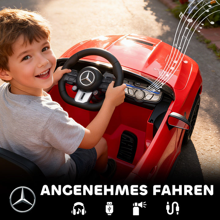 Børne elbil, Mercedes design, 12V motor, fjernbetjening, LED-lys, musik, til børn i alderen 3-6 år, rød