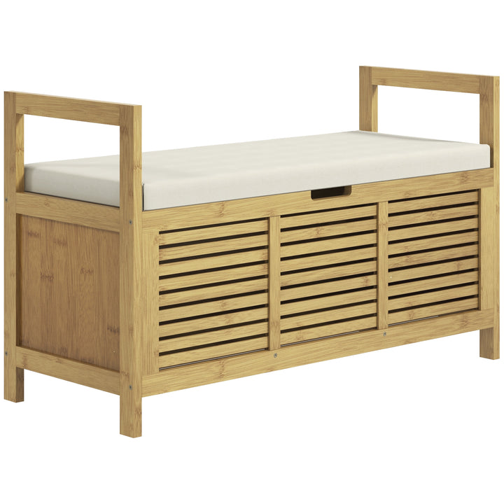 Skoreol med opbevaringsplads, skobænk, blødt sæde, bambus, 100x40x60 cm