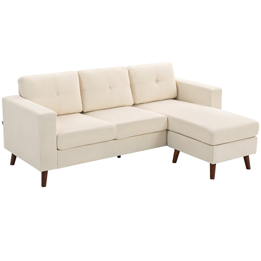 Hjørnesofa 192 cm L-formet 3-personers sofa med vendbar chaiselong, corduroy-look, til små rum, cremehvid