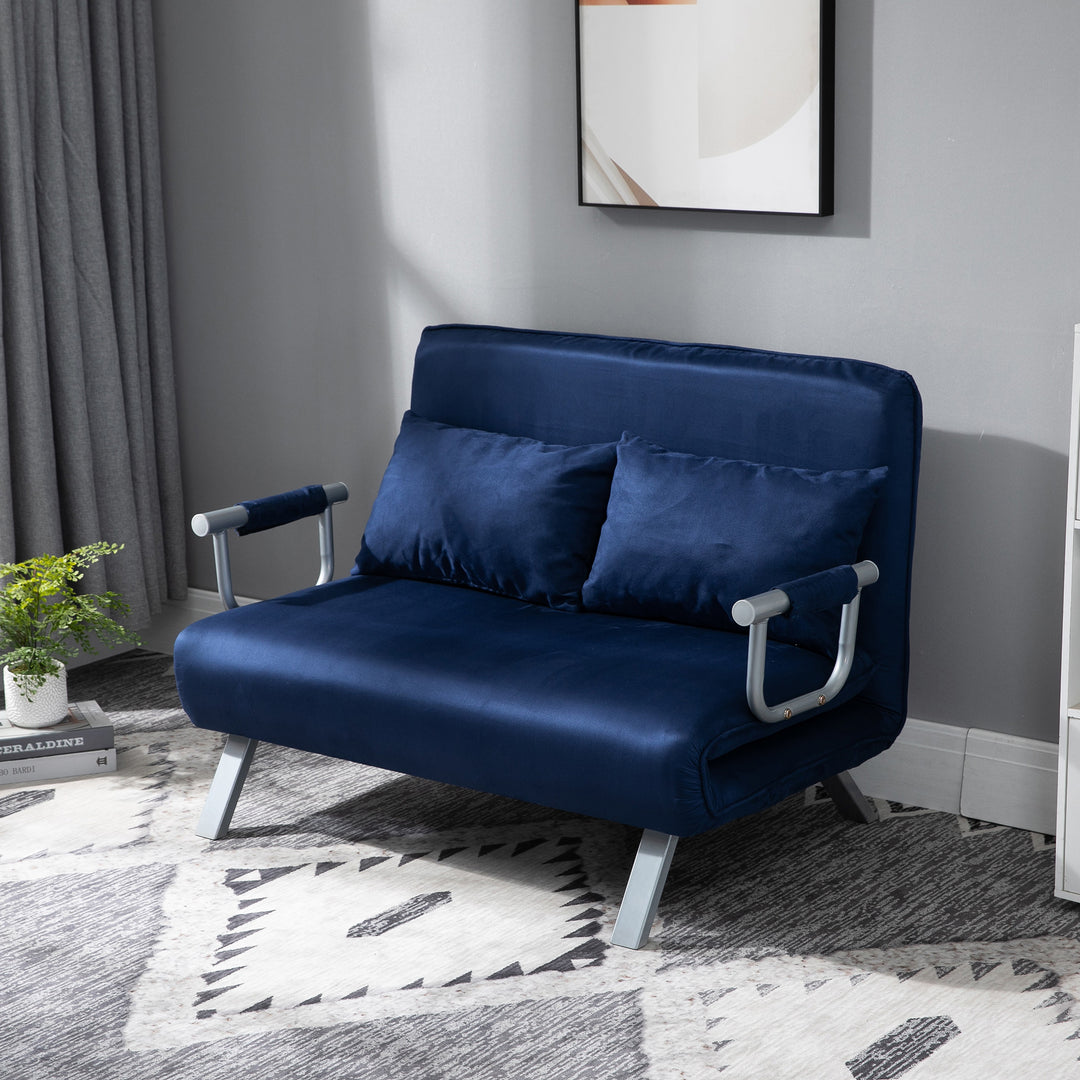 Sovesofa, 5-vejs justerbar, imiteret ruskind, metalstel, inklusive hynder, marineblå