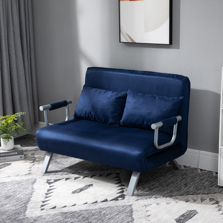 Sovesofa, 5-vejs justerbar, imiteret ruskind, metalstel, inklusive hynder, marineblå