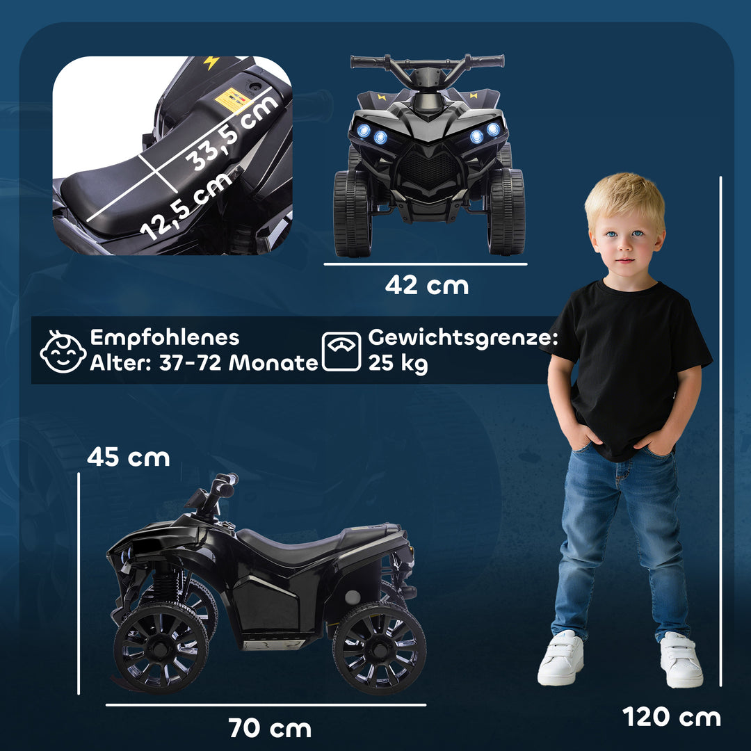 Børne elektrisk ATV 6V med frem- og bakfunktion, musik, LED-forlygter, sort