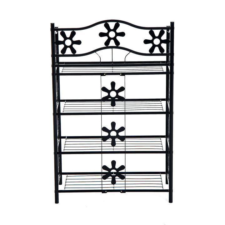 Lille skohylde, pladsbesparende blomsterhylde, plantestativ, fritstående hylde, 4 etager, metal, sort, 59,5 x 30 x 92 cm