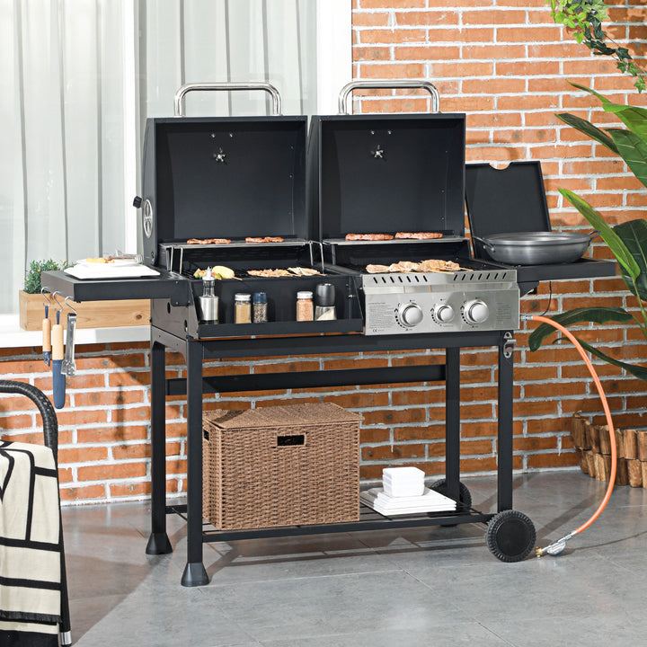 Gasgrill, inklusive termometer og varmeplader, 161 x 54 x 103 cm, sort og sølv