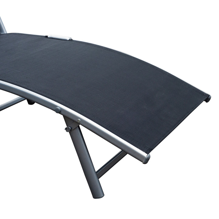 Foldbar solseng med hynde, liggestol med 7-vejs justerbar ryglæn, haveliggestol, afslapningsliggestol, havestol, lasteevne op til 165 kg, til haveferie, udendørs, sort