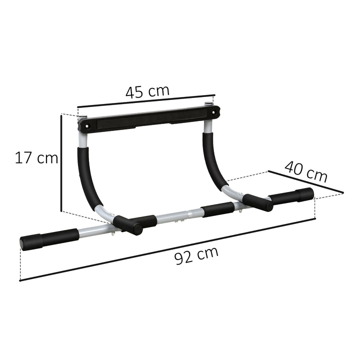 Pull-up bar, træningsbeslag, multifunktionel døråbnings pull-up bar, stål, skum, 92 x 40 x 17 cm, sort+grå